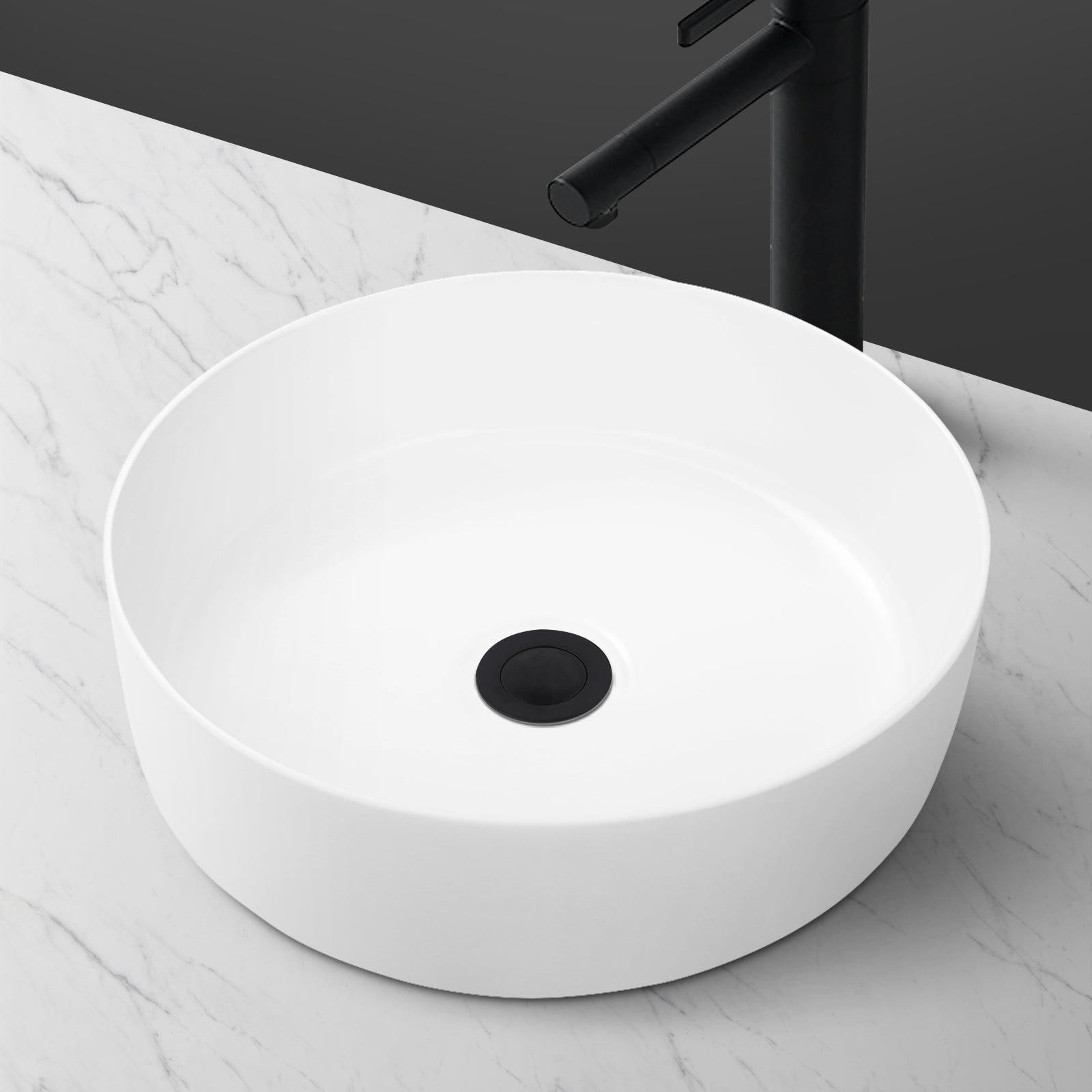 ACA Bathroom Round Ceramic Basin Above Counter Top Bowl Vanity Sink Glossy White 35CMx35CM
