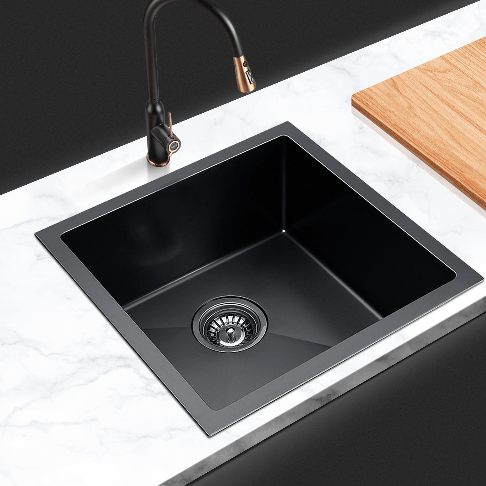 ACA Black 304 Stainless Steel Single Bowl Laundry Kitchen Sink Top/Undermount 440x440mm