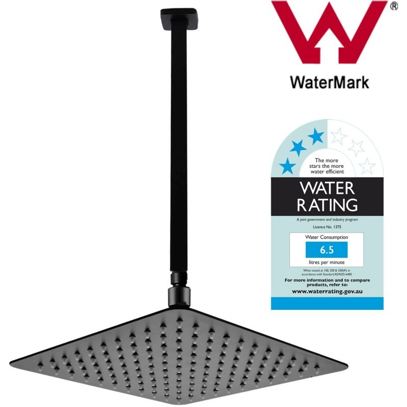 Buy Black 10' Rainfall Shower Head and 400mm Square Ceiling Arm Set