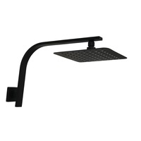 ACA 200mm Super Slim Rainfall Shower Head Wall Arm Set Square Black