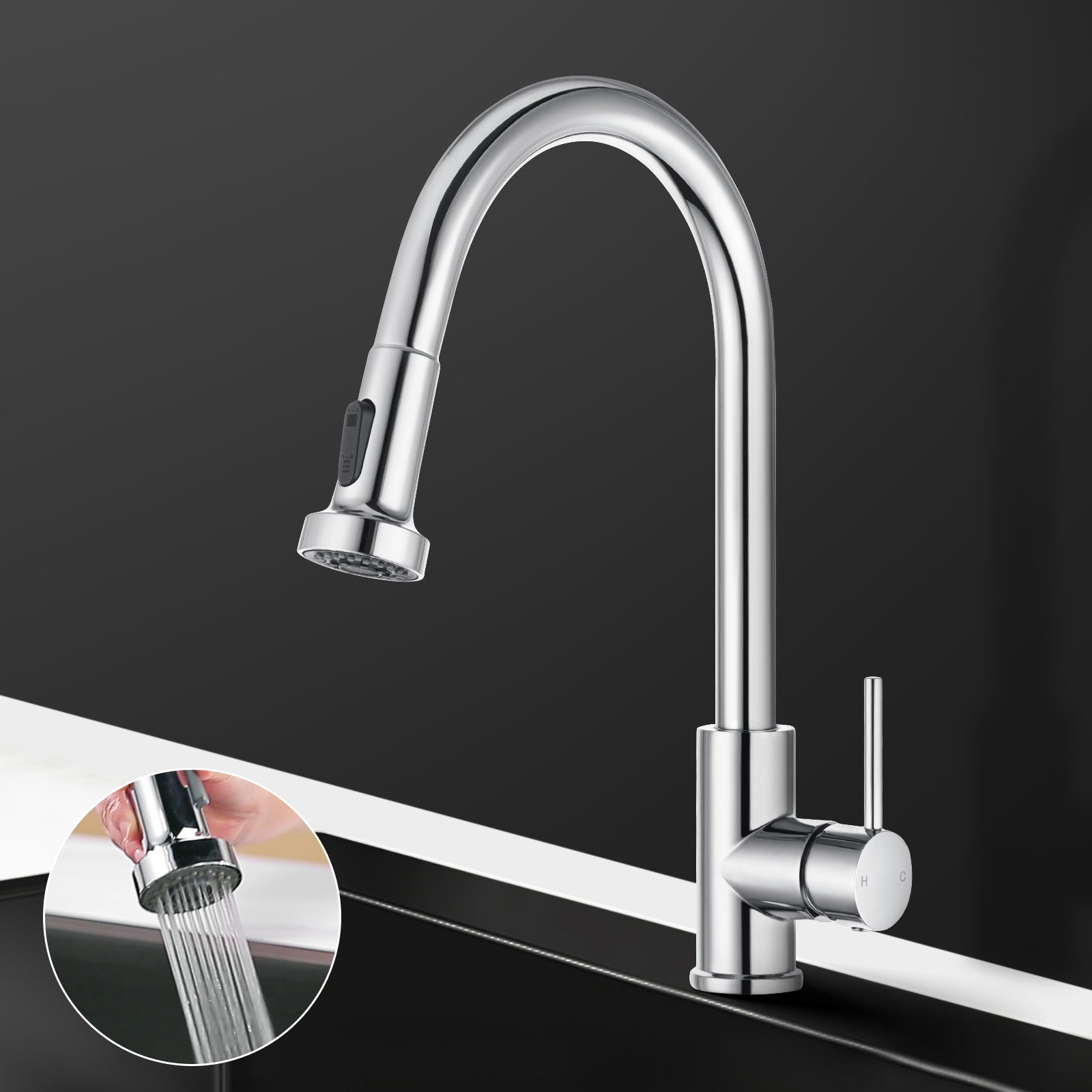 ACA Kitchen Taps Mixer Tap Chrome 360 degree Swivel Spout Pull Out Laundry Mixer Sink Faucet