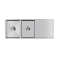 ACA Handmade Double Bowls Stainless Steel Luandry Sink Drainboard 1160x460mm
