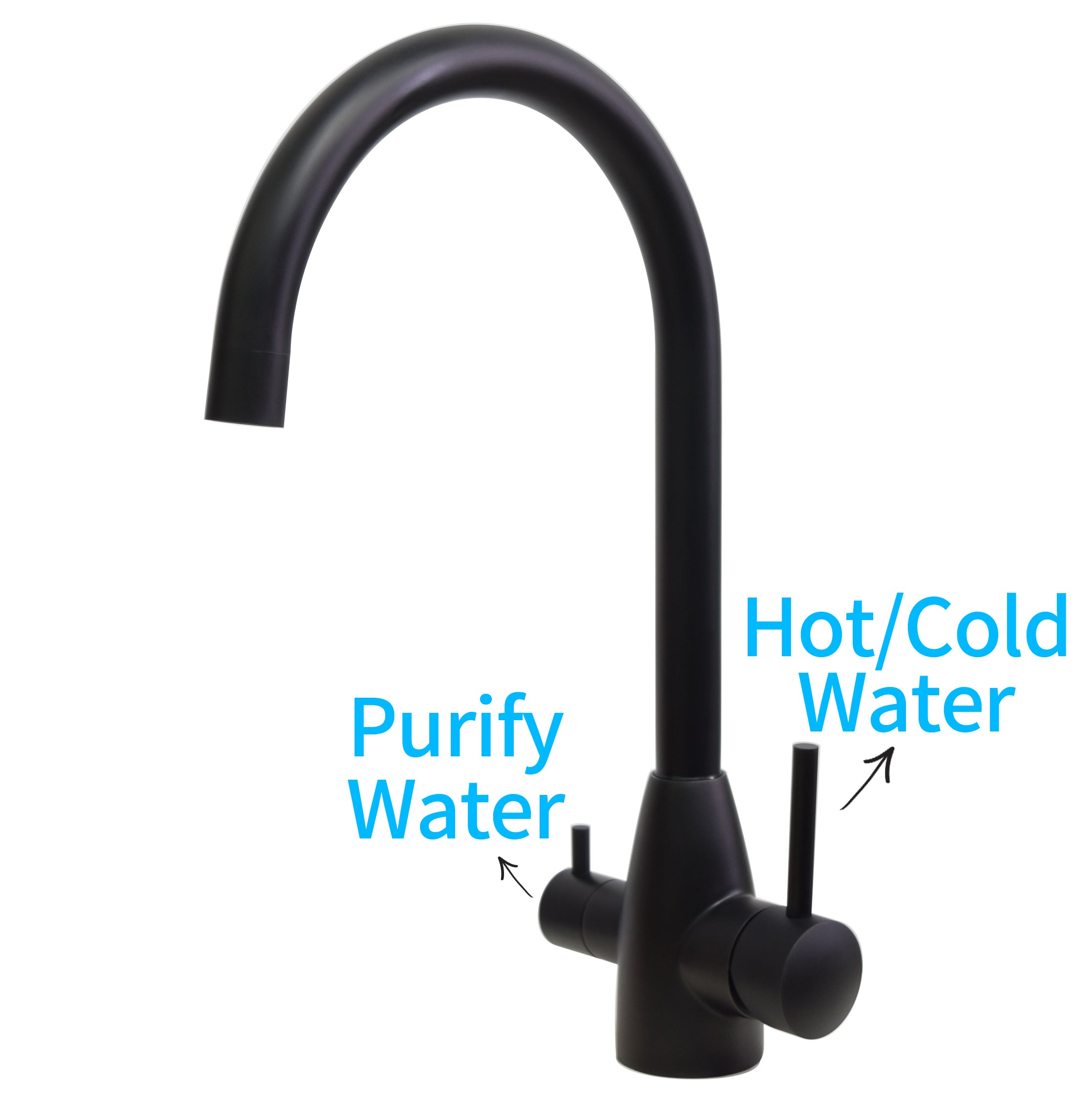 ACA Round Black 3 Ways Purified Water Kitchen Sink Mixer Filter Tap 360 Degree Swivel Stainless Steel