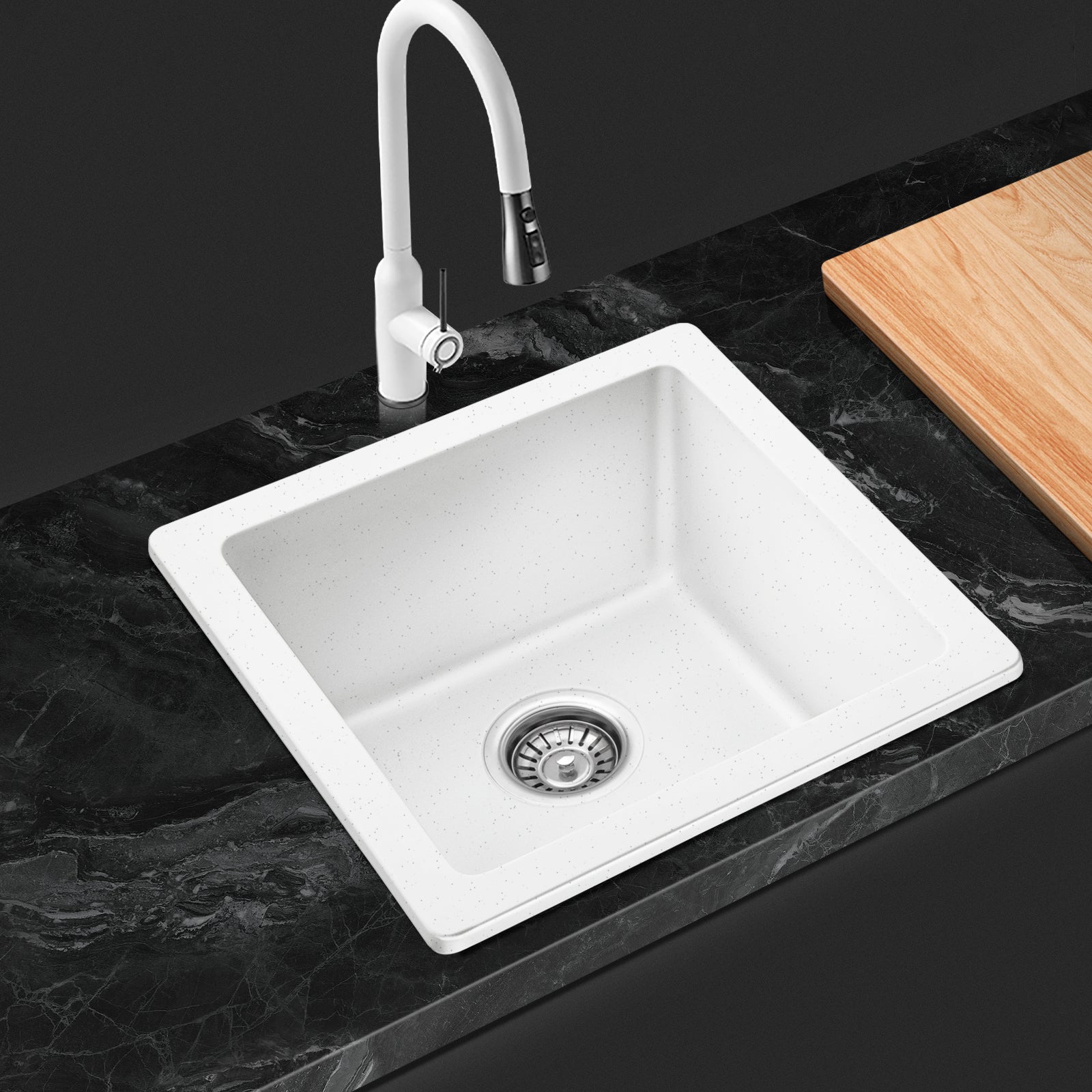 ACA Granite Stone Single Bowl Laundry White Kitchen Sink Top/Undermount Basin 422.77x422.77mm