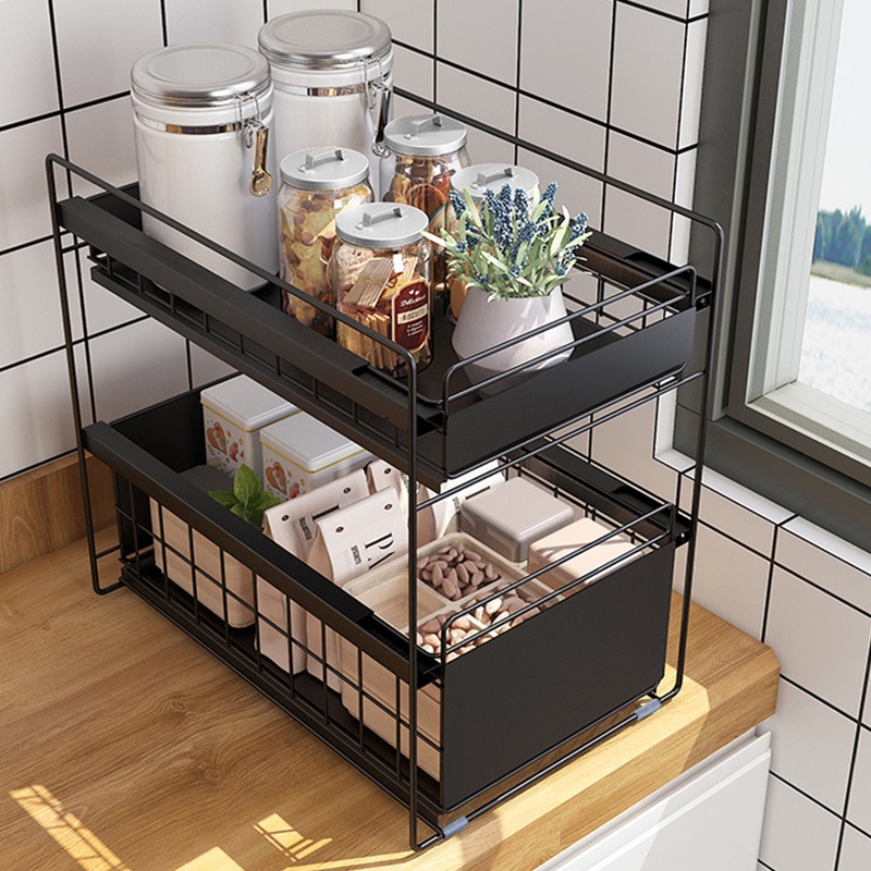 Buy Kitchen Storage Shelf 2 Tier Drawer Dining Spice Rack Cupboard ...