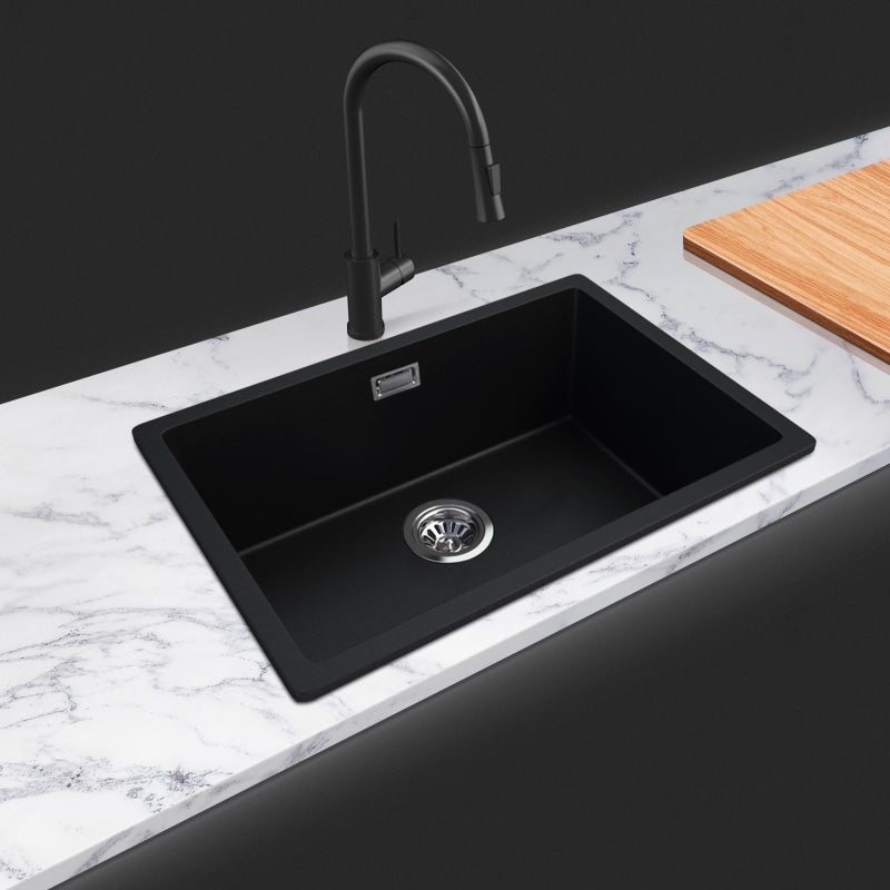 Buy ACA Matte Black Granite Quartz Stone Single Bowl Kitchen Sink Top ...