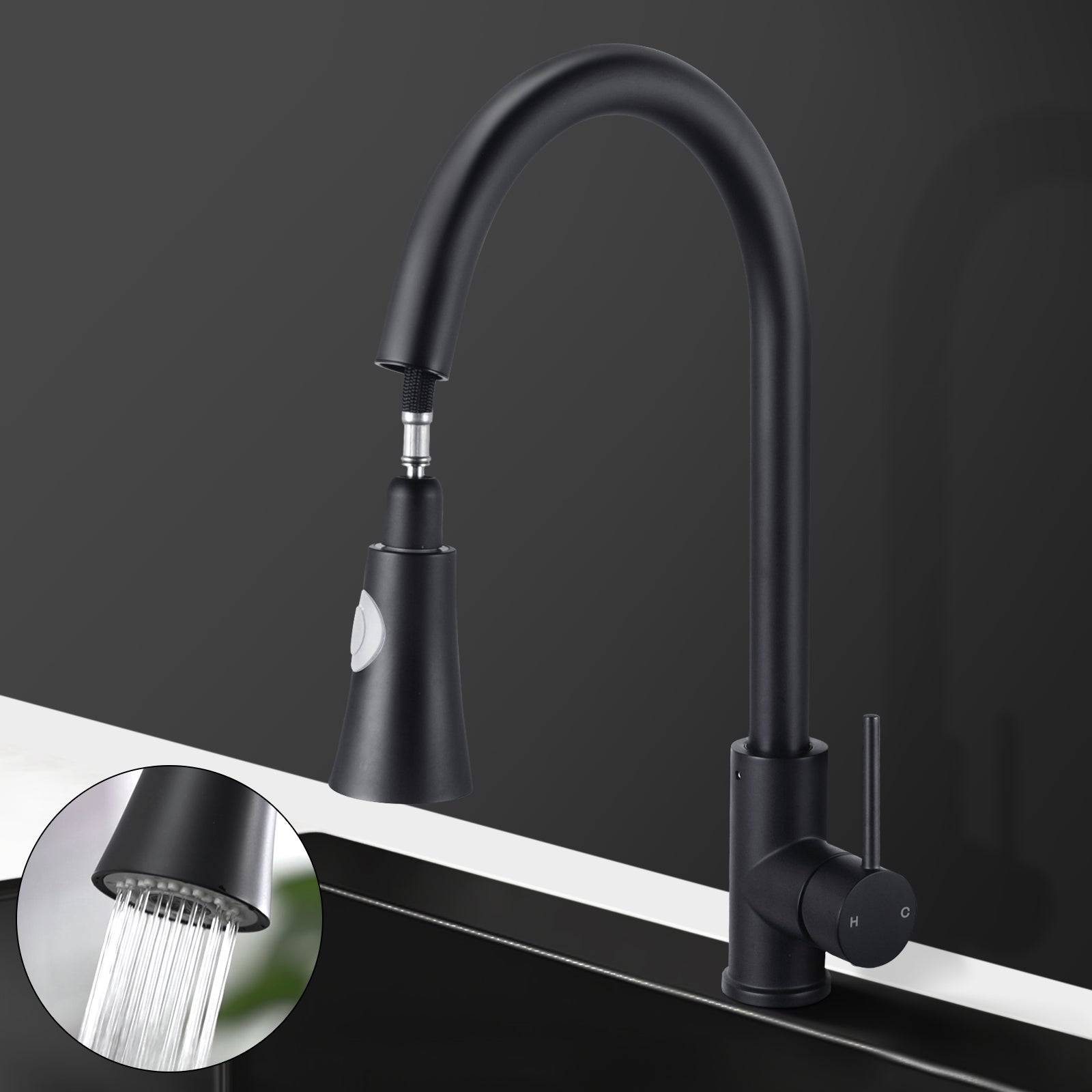 ACA Kitchen Mixer Tap Faucet Extender Pull Out Sink Swivel WELS Black