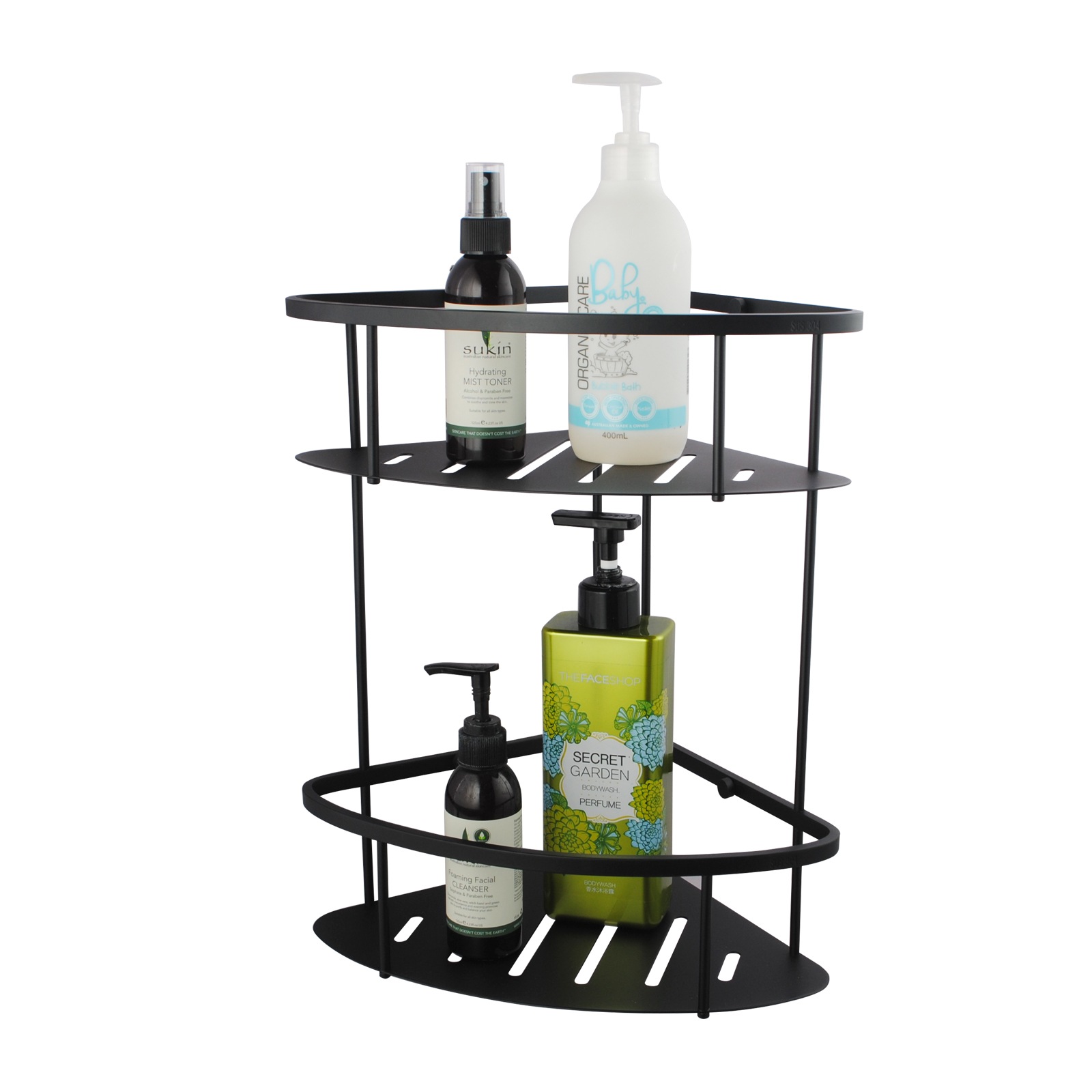 Black Stainless Steel Shower Caddy Corner Storage Double Shelf Holder