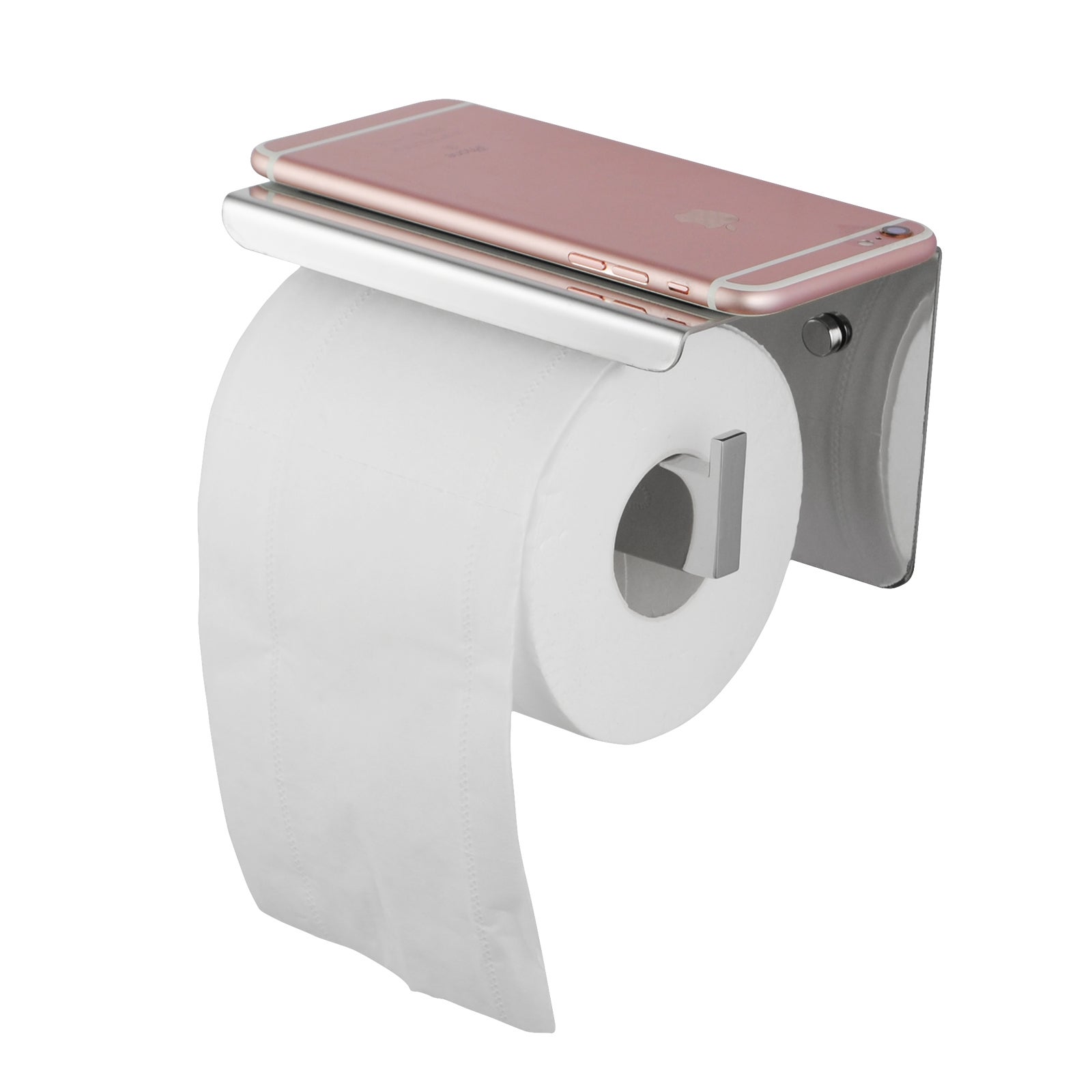 ACA Chrome Toilet Paper Holder with Phone Shelf Bathroom Accessories Tissue Roll Dispenser