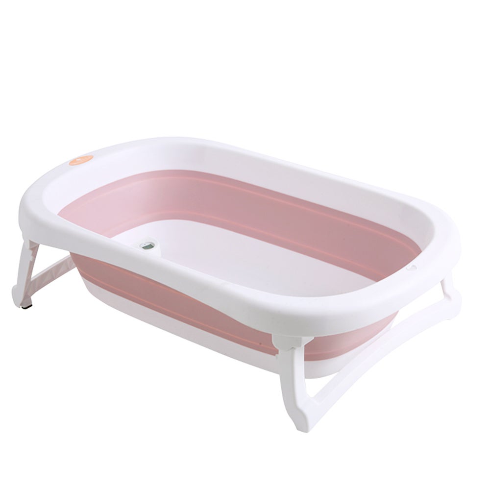 Pink 800*490*220mm Portable Baby Bathtub Foldable with Thermometer Flat Fold Bath