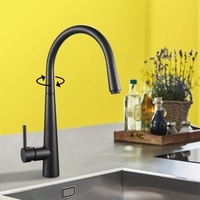 ACA Round Brass Swivel Pull Out Spout Kitchen Sink Mixer Tap Black