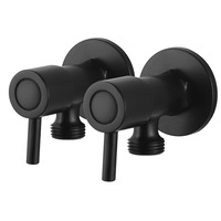 ACA Round Black 1/4 Turn Laundry Washing Machine Stop Taps Pair