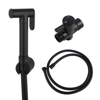 ACA Round Black Brass Toilet Bidet Spray Diverter Wash Kit with 1.2m PVC Water Hose