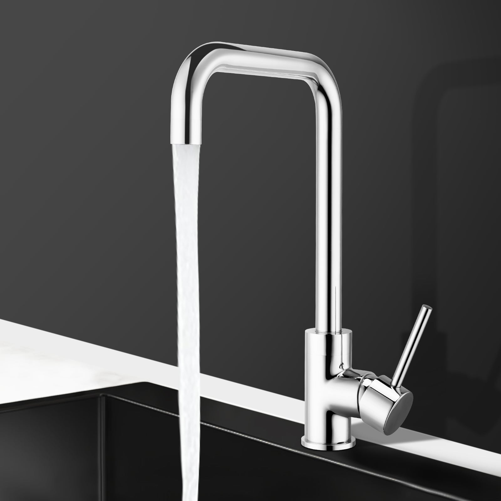 ACA Kitchen Tap Mixer Tap Round Chrome Swivel Spout Laundry Sink Basin Faucet Watermark WELS