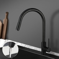 ACA Round Matt Black Swivel Pull Out Kitchen Sink Mixer Tap Solid Brass Watermark & WELS