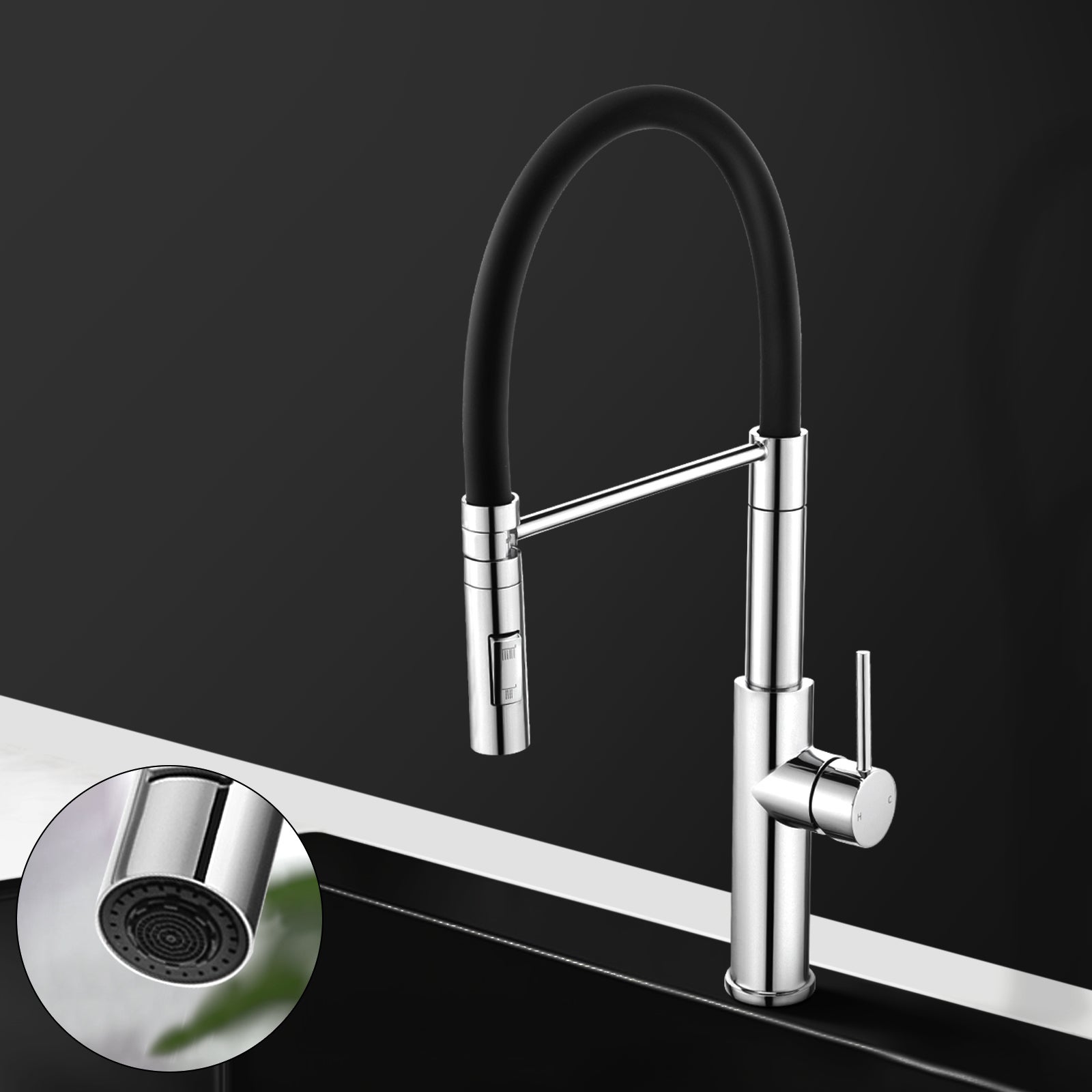 Round Pull Out Down Spray Kitchen Laundry Sink Mixer Tap Faucet