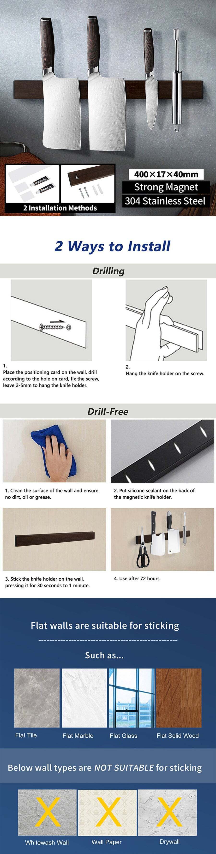 Buy ACA 400mm Dark Brown Wood Stainless Steel Rack Knives