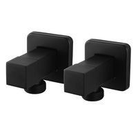 ACA Square Black 1/4 Turn Laundry Washing Machine Stop Taps Pair