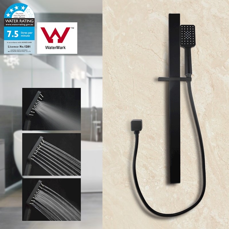 Buy Square Black Sliding Shower Rail with 3 Mode Handheld Shower Wall