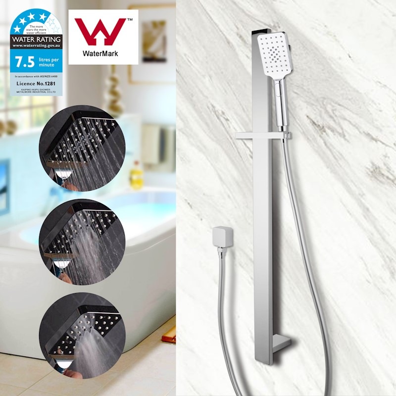 Buy Square Chrome Sliding Shower Rail with 3 Mode Handheld Shower Wall