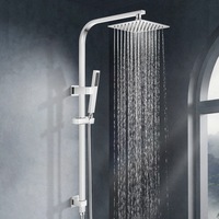 ACA 8" Rainfall Shower Station Hand Held Spray Head Sliding Rail Set Square Chrome WELS