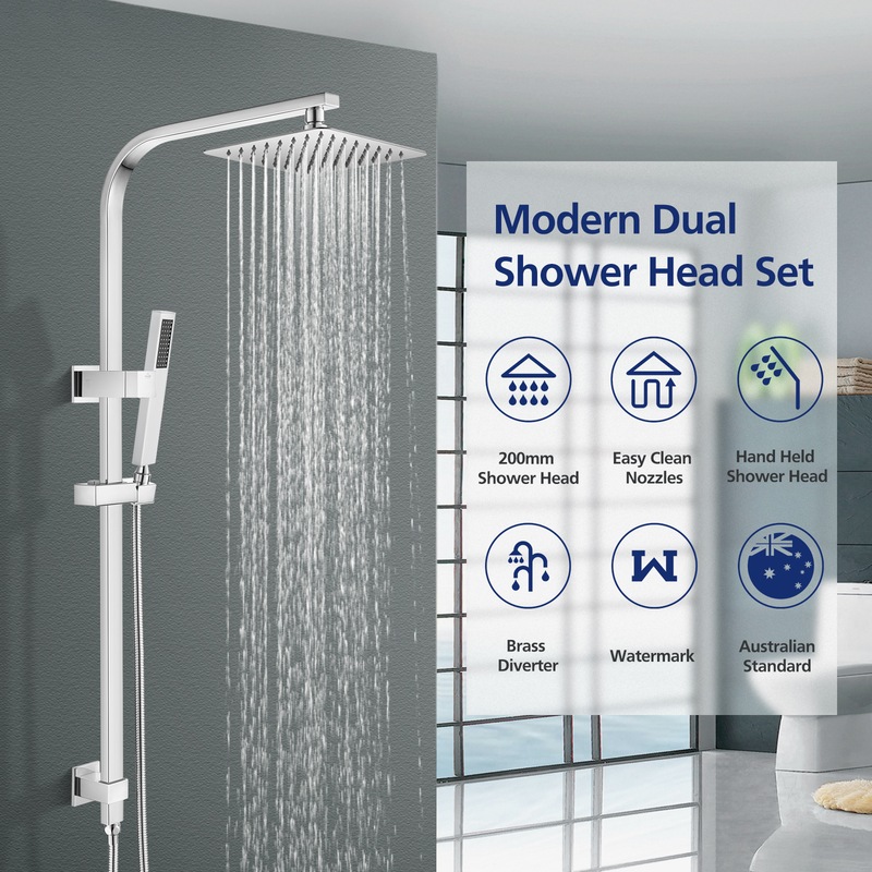 8'' Rainfall Shower Station Hand Held Spray Head Sliding Rail Set ...