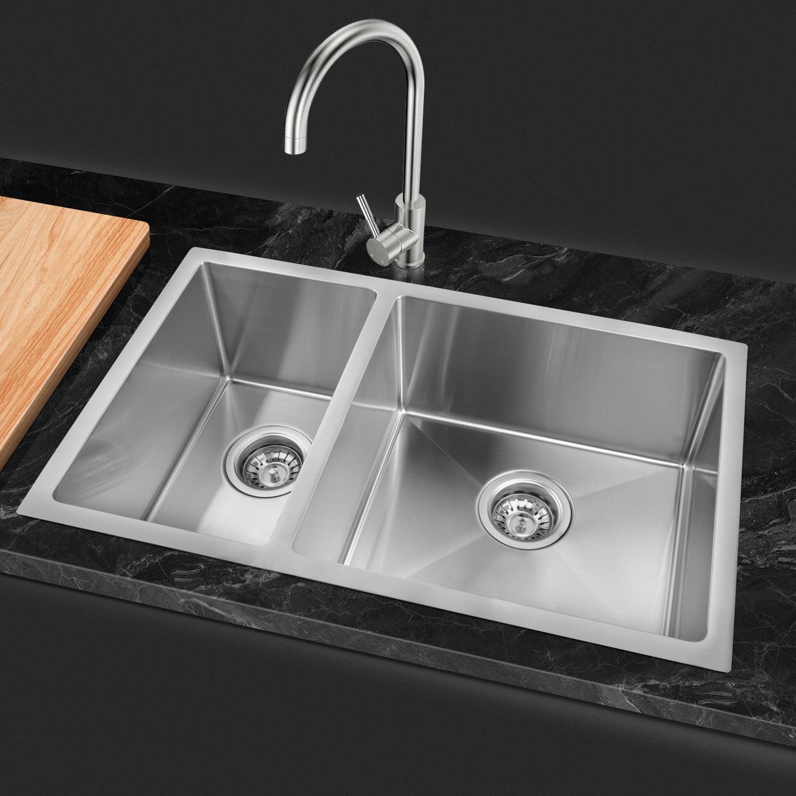 ACA Kitchen Sink 710x450x205mm Handmade 304 Stainless Steel Double Bowls Top/Under/Flush Mount