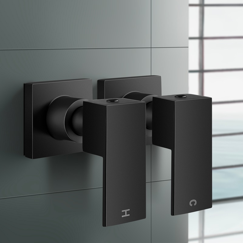 Buy ACA Bathroom Square 1/4 Turn Shower Head Mixer /Water Spout Wall Taps Set Black MyDeal
