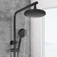 ACA WELS Round 8'' Rainfall Shower Head Set Brass Diverter Shower Rail 5-Mode Handheld Spray Black
