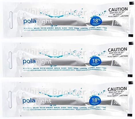 Polanight 18% Carbamide Peroxide Whitening Gel 3 x 3gram Syringes, Shade Guide and Instructions