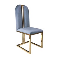 2X Dining Chair Stainless Gold Frame & Seat Blue / Beige Fabric