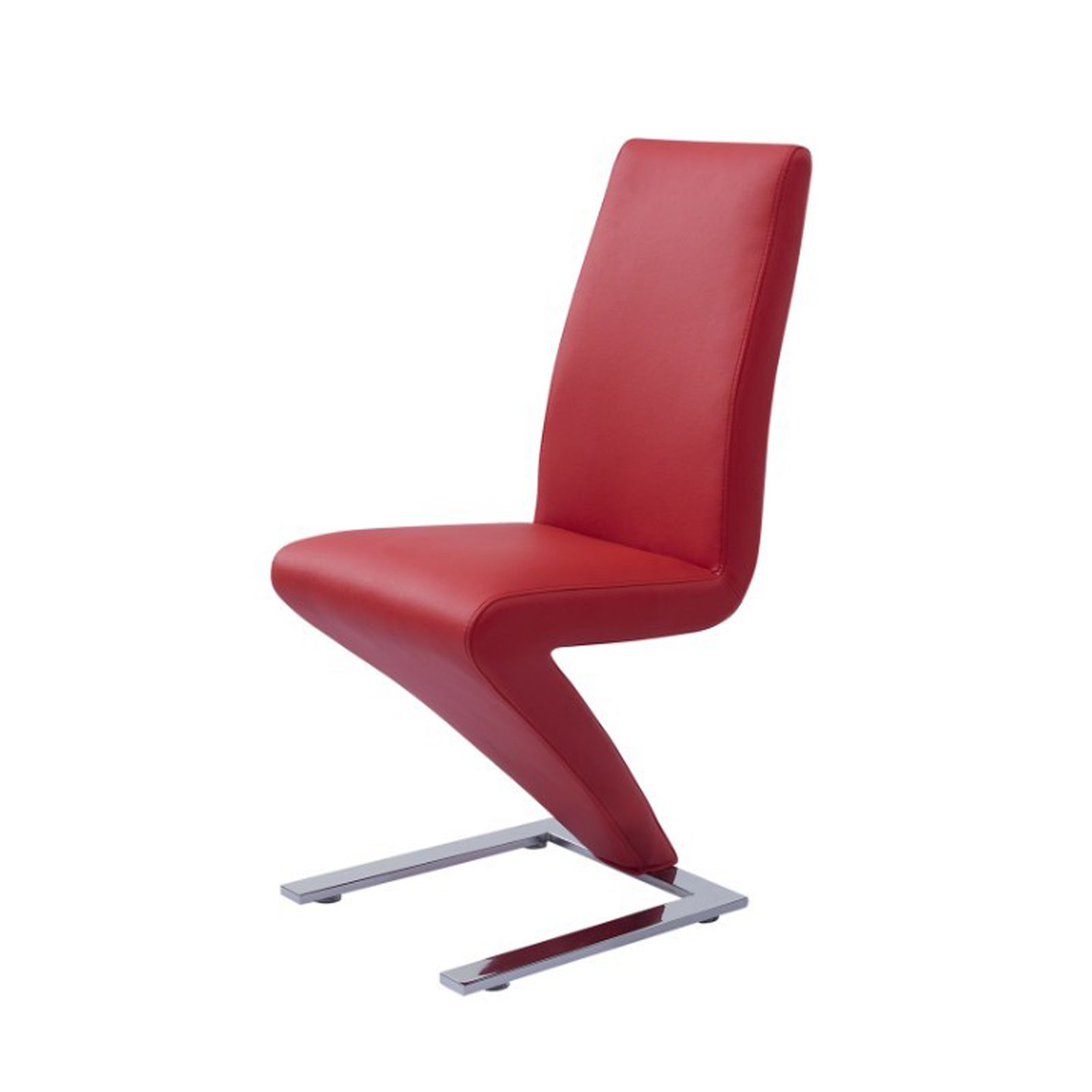 2x Z Shape Red Leatherette Dining Chairs with Stainless Base