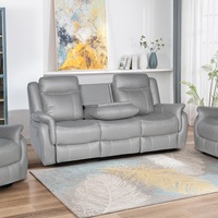 3 Seater Finest Grey Fabric Recliner Sofa Sturdy Construction Metal Mechanism