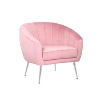 Arm Chair Light Pink Velvet Wooden Frame Iron Legs in Silver Colour