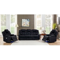 Electric Recliner Rhino Fabric Black Lounge Armchair with LED Features 3+1+1 Seater Set