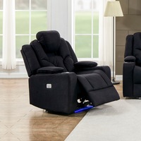 Electric Recliner Rhino Fabric Black 1 Seater Lounge Armchair with LED Features Sofa