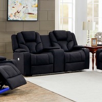 Electric Recliner Rhino Fabric Black Couch 2 Seater Lounge with LED Features Sofa