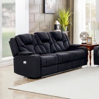 Electric Recliner Rhino Fabric Black Couch 3 Seater Lounge with LED Features Sofa