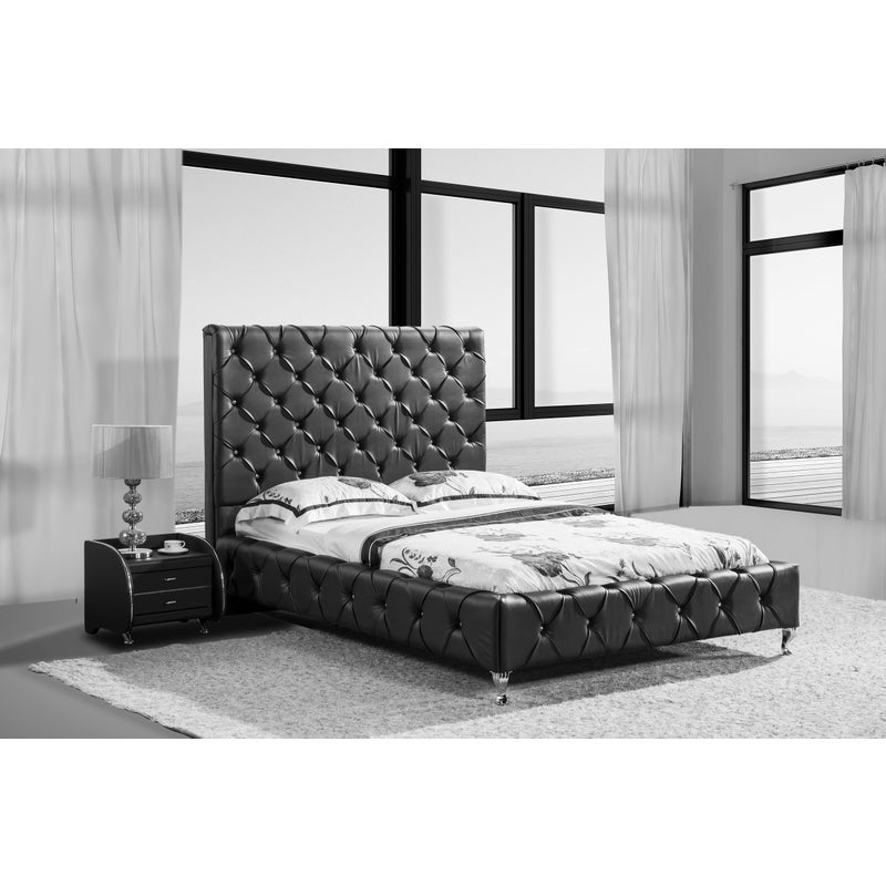 Queen Size Bed Frame In Black Faux, Black Leather Queen Bed Frame