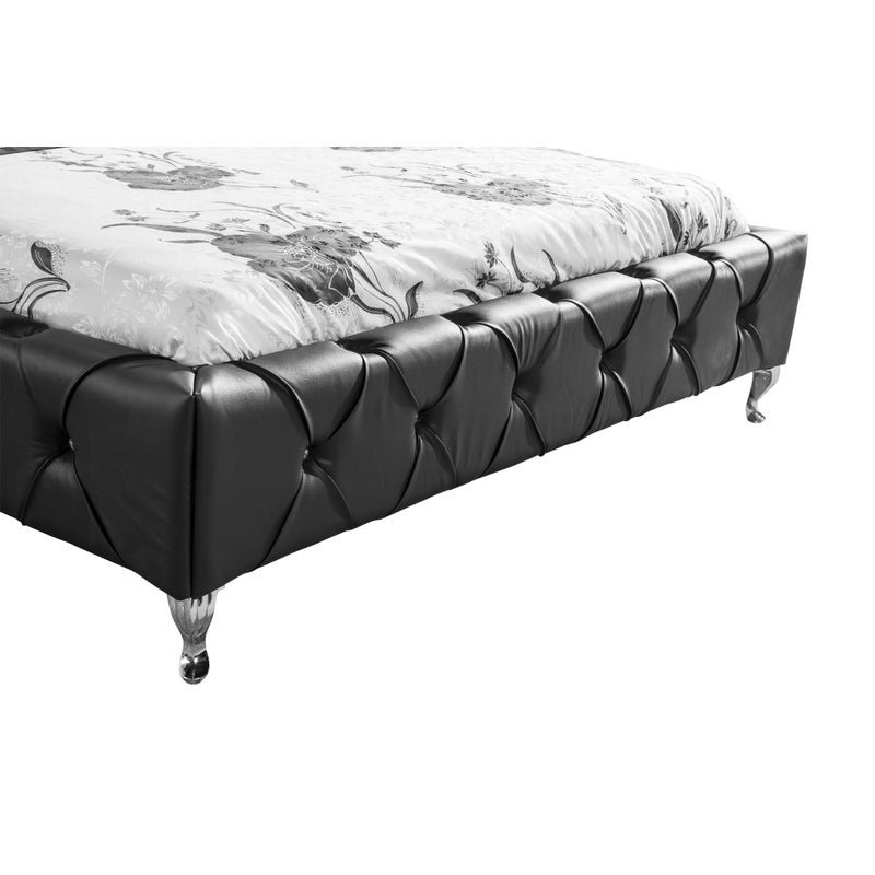 Queen Size Bed Frame In Black Faux, Queen Size Leather Bed Frame