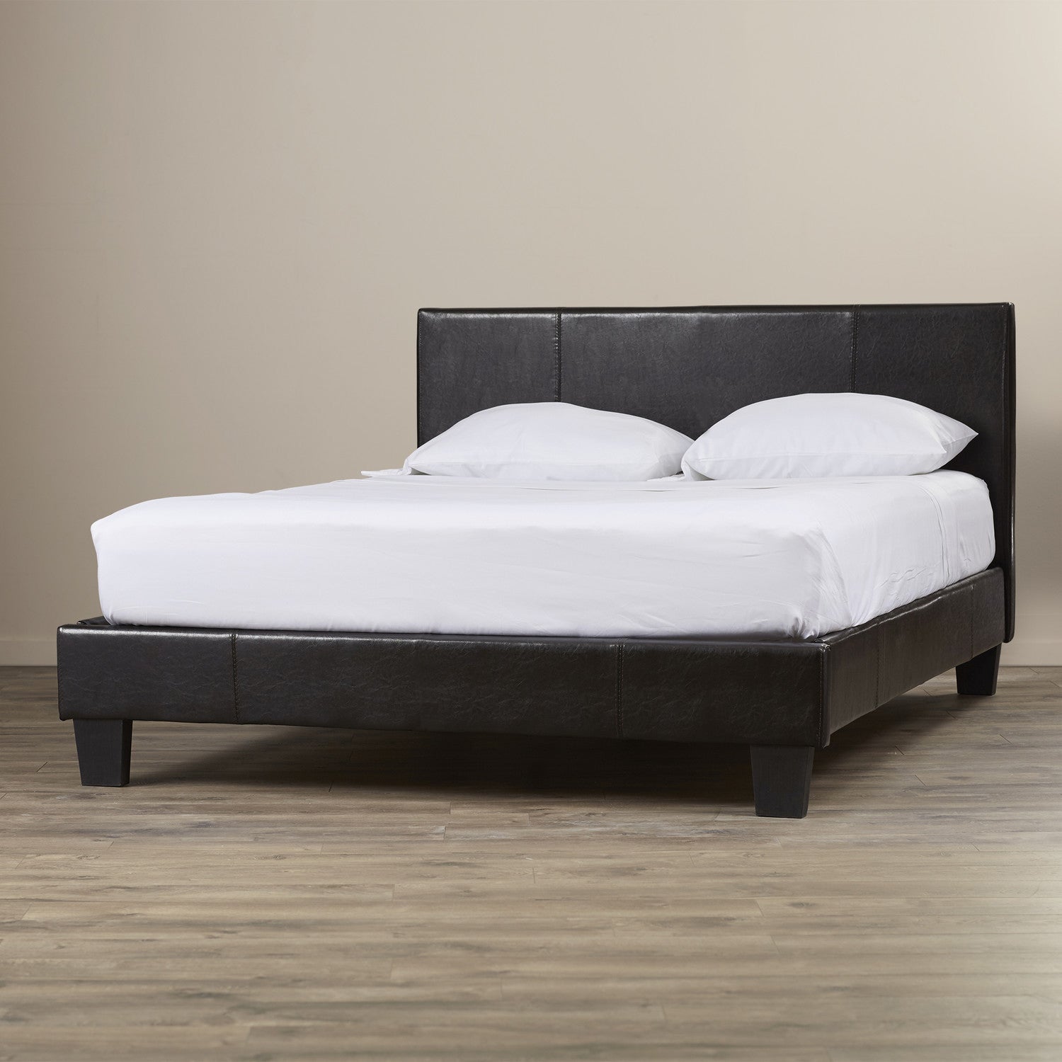 Queen Size Leatheratte Bed Frame in Black Colour with Metal Joint Slat Base