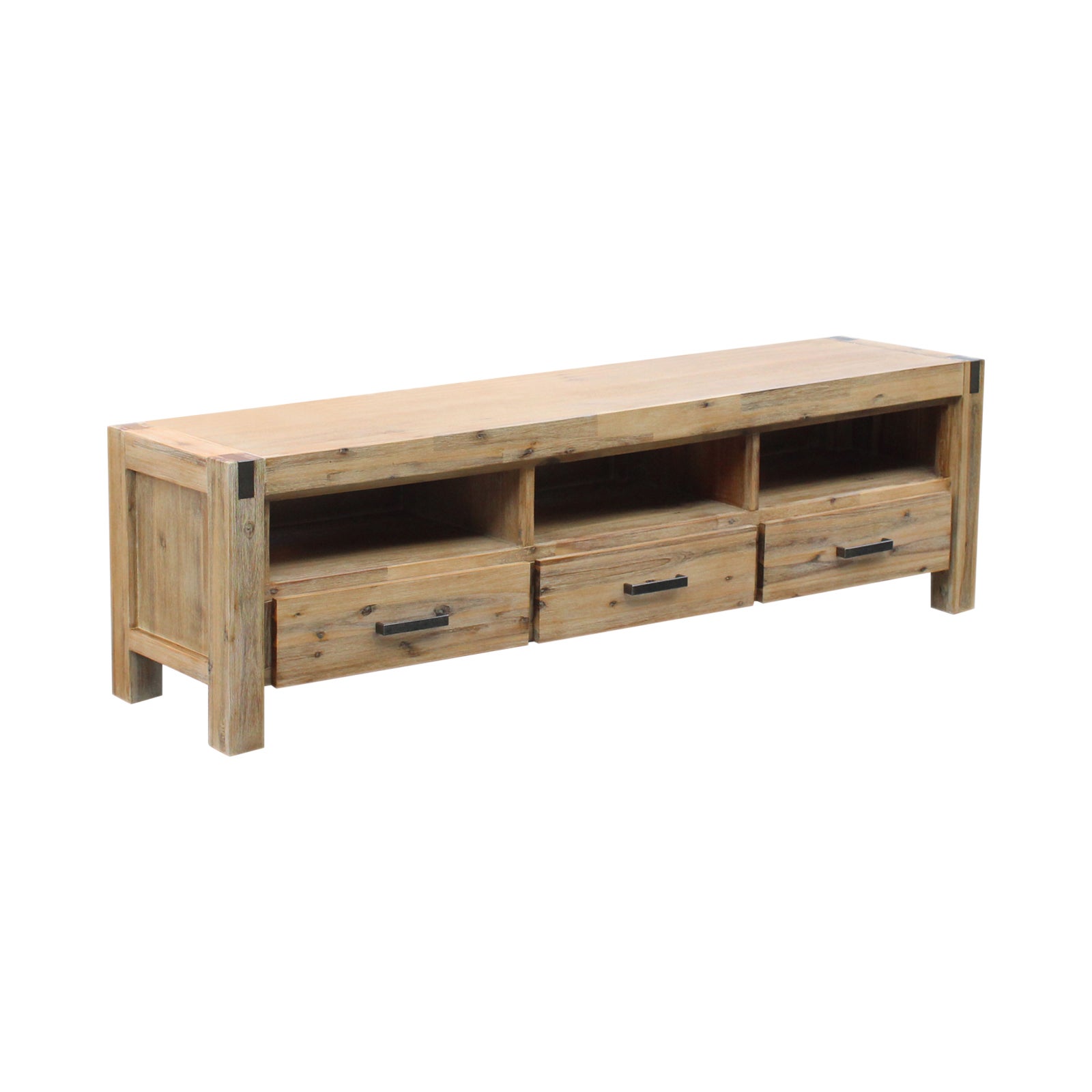 Nowra 3 Drawers TV Cabinet In Solid Acacia Timber With Oak Colour