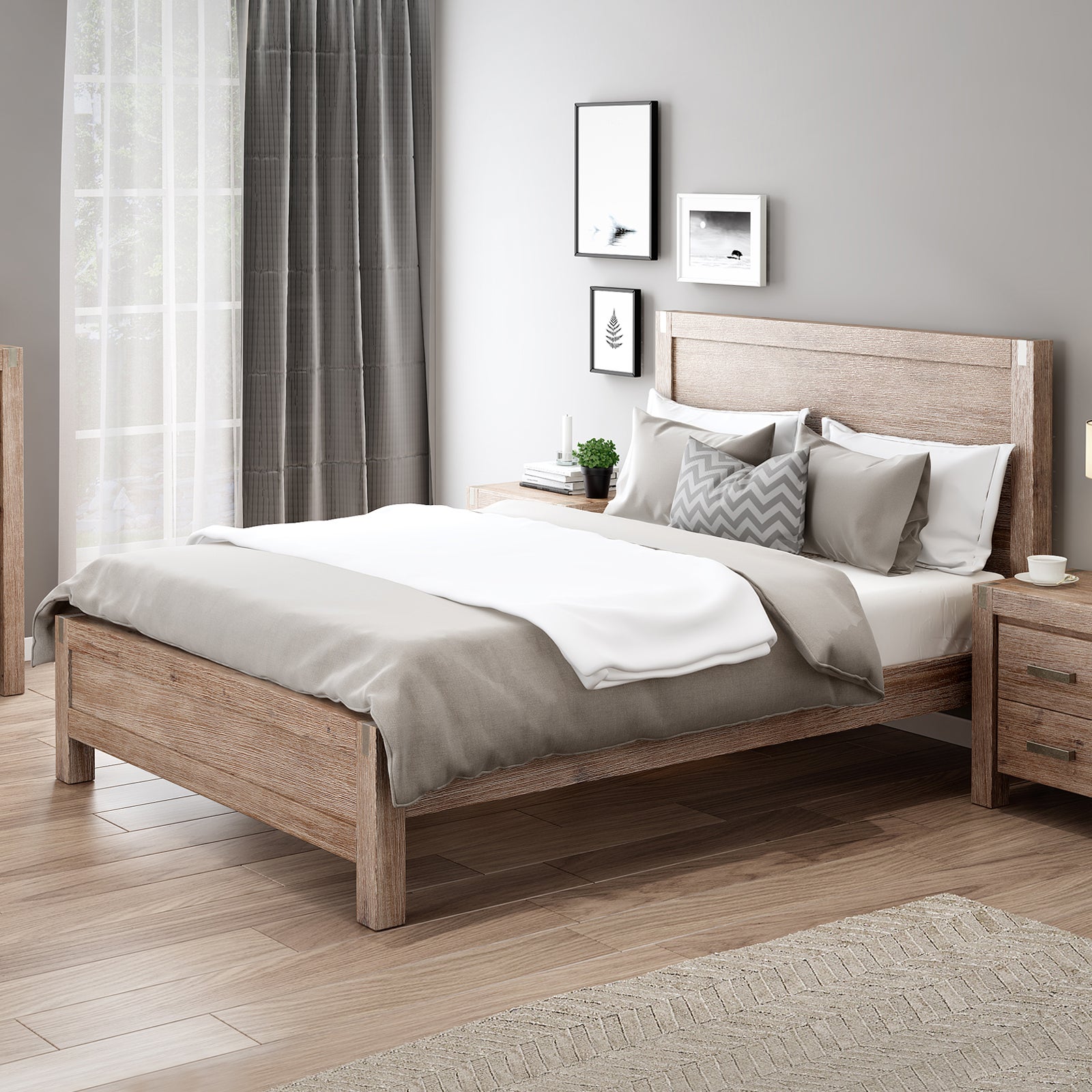 Nowra Solid Acacia Timber Metal Tenon Joint Single Oak Bed Frame