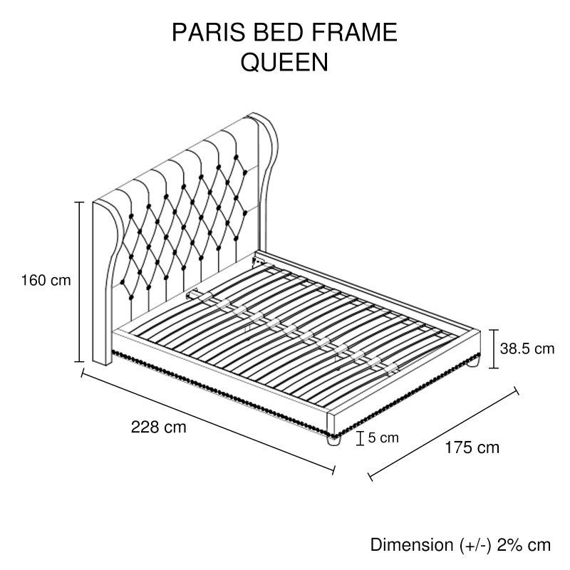 Bed Frame Queen Size In Grey Fabric, Queen Bed Frame Dimensions Cm
