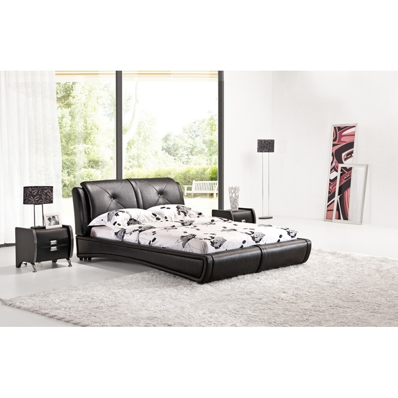 Queen Size Low Bed Frame In Black Pu Leather Buy Queen Bed Frame