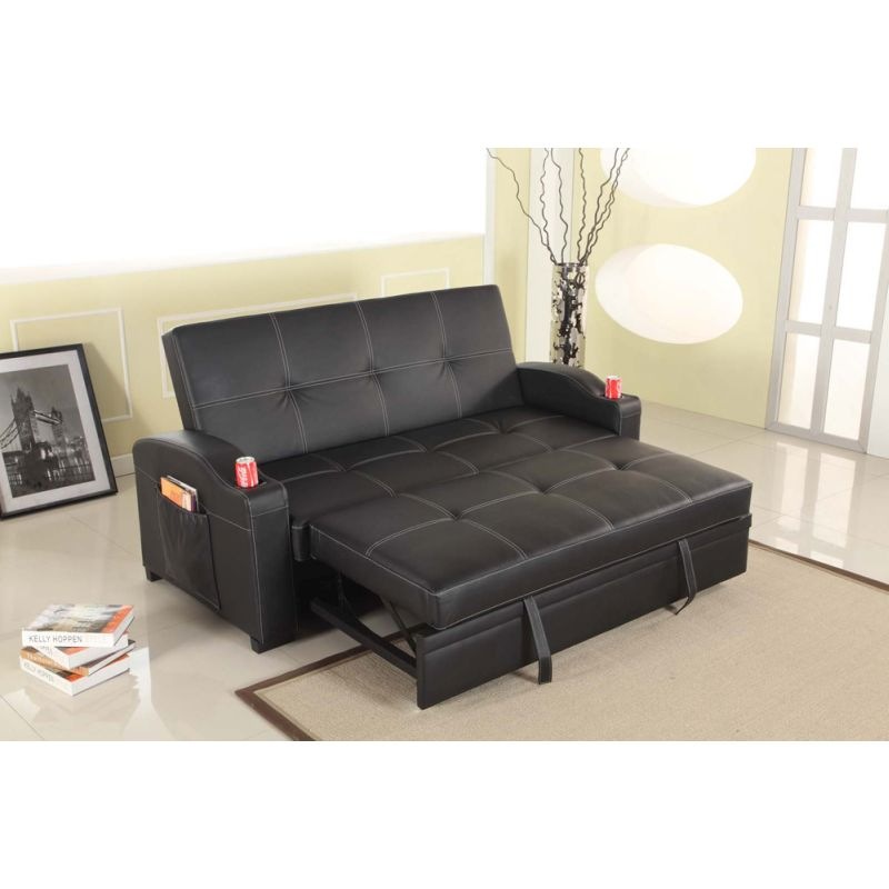 Sofa Bed 3 Seater Lounge Black Pu Leather Buy Sofa Beds 61390