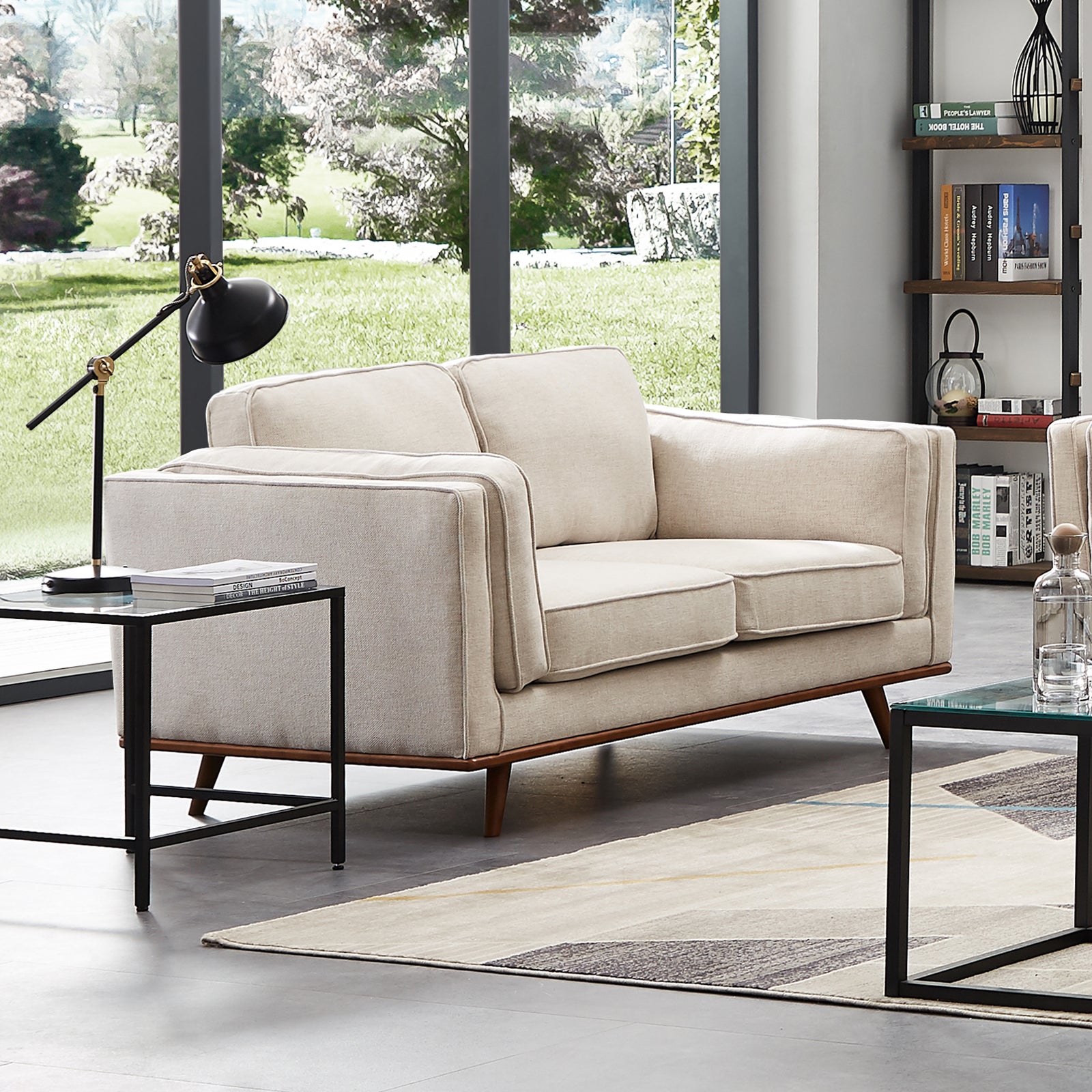 York 2 Seater Fabric Armchair Sofa Modern Lounge in Beige Colour