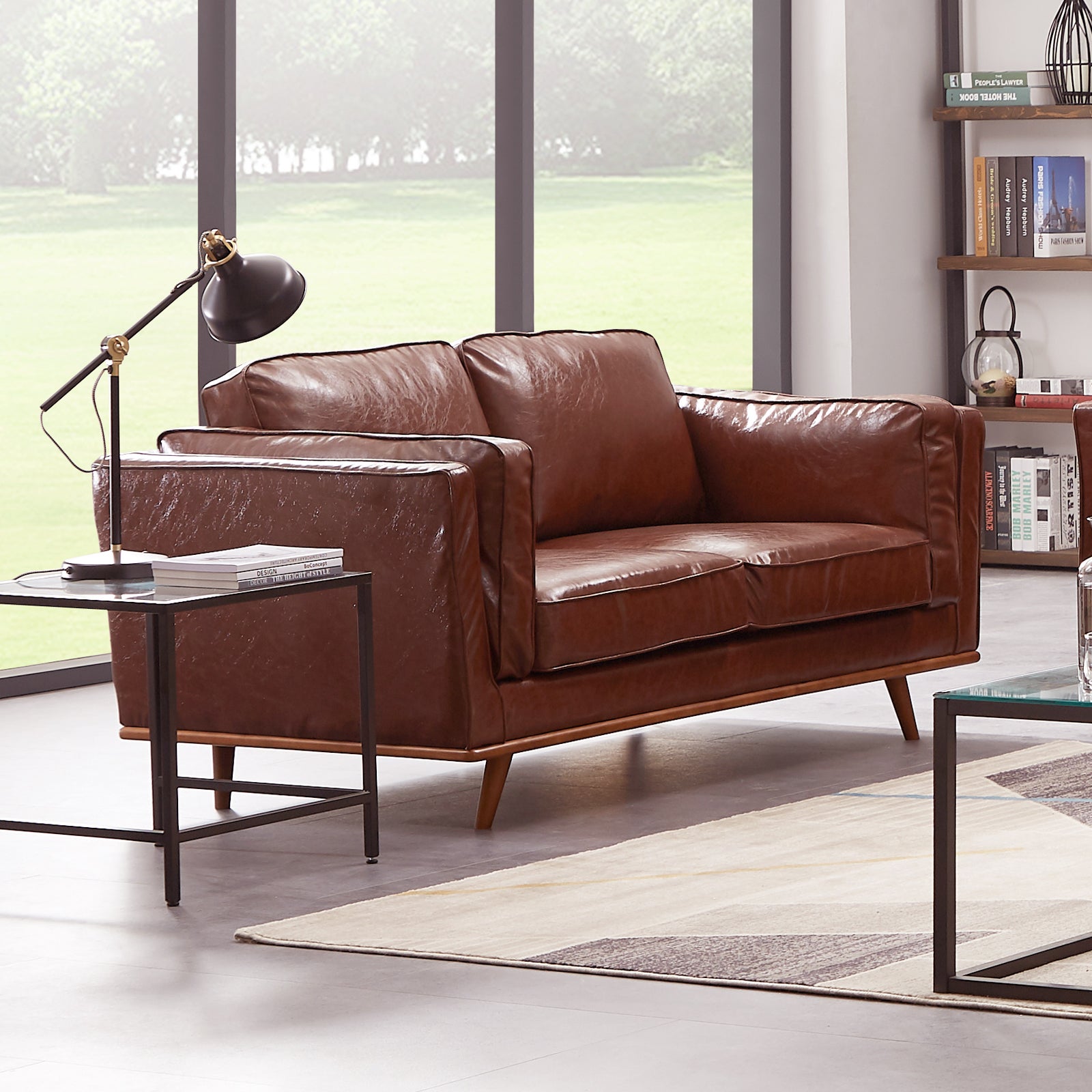 York 2 Seater PU Leather Armchair Sofa Modern Lounge in Brown Colour