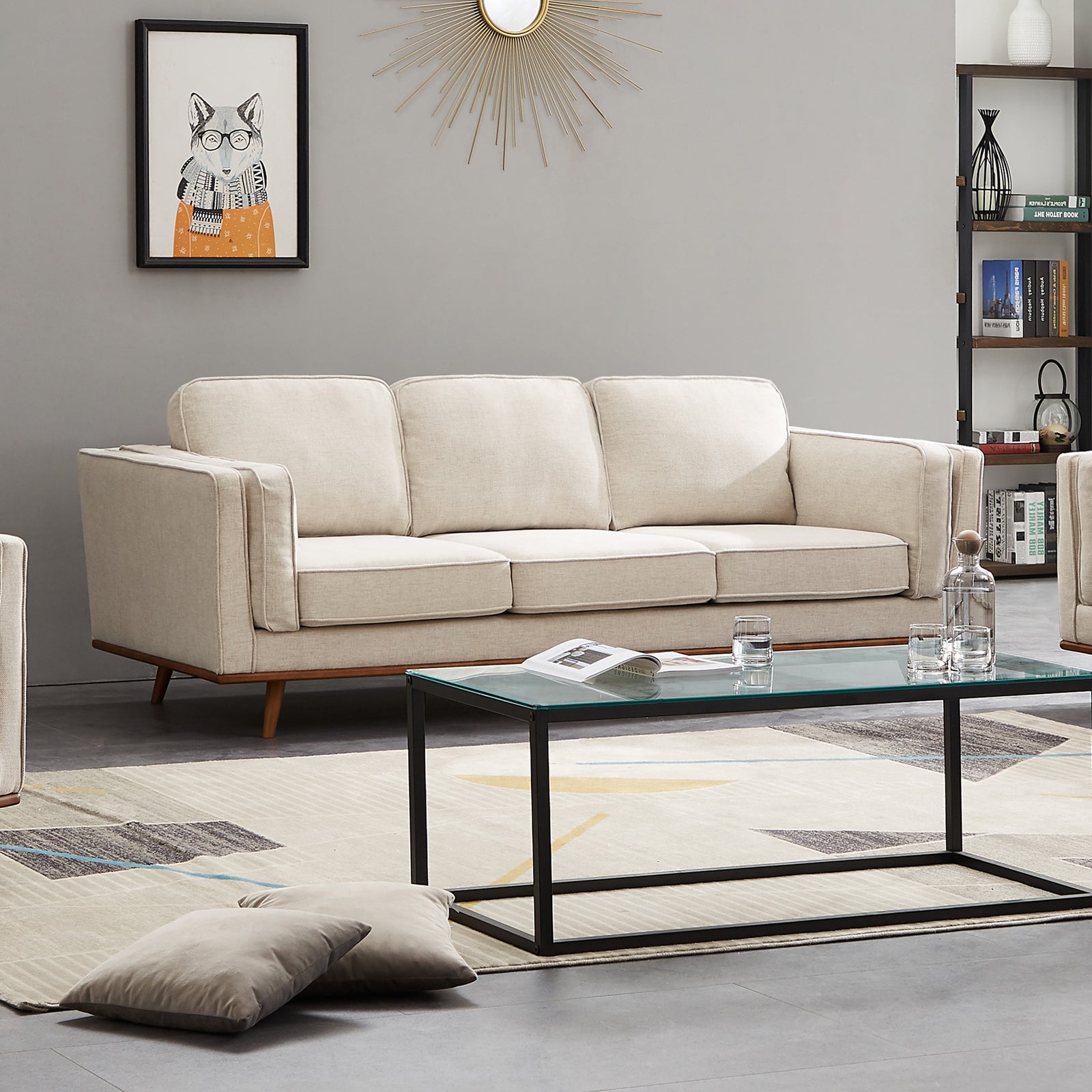 York 3 Seater Fabric Armchair Sofa Modern Lounge in Beige Colour