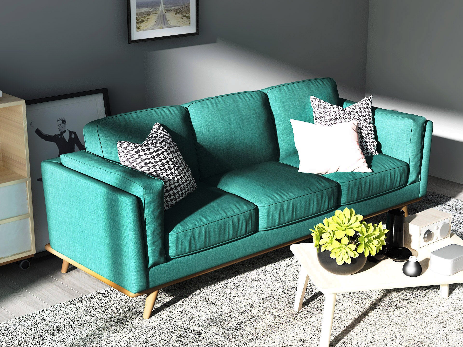 York 3 Seater Fabric Armchair Sofa Modern Lounge in Teal Colour
